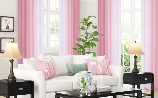 Pink Ombre Chiffon Sheer Curtains 84 Inch Long for Living Room Bedroom Decor - Image 2