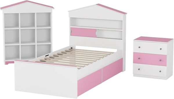 Polibi 3Pcs Bedroom Set with Bookshelf and Nightstand - Image 4