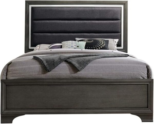Kings Brand Furniture – 6-Piece Gray Wood with Faux Leather Headboard - Image 2