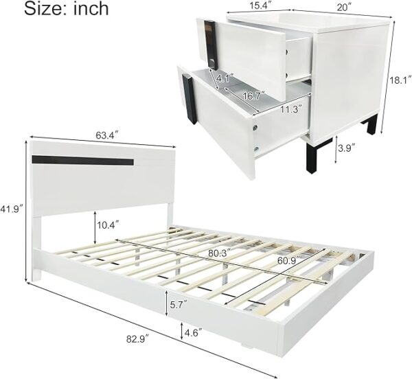 Modern High Gloss 3-Piece Bedroom Set Floating Bed Frame - Image 3