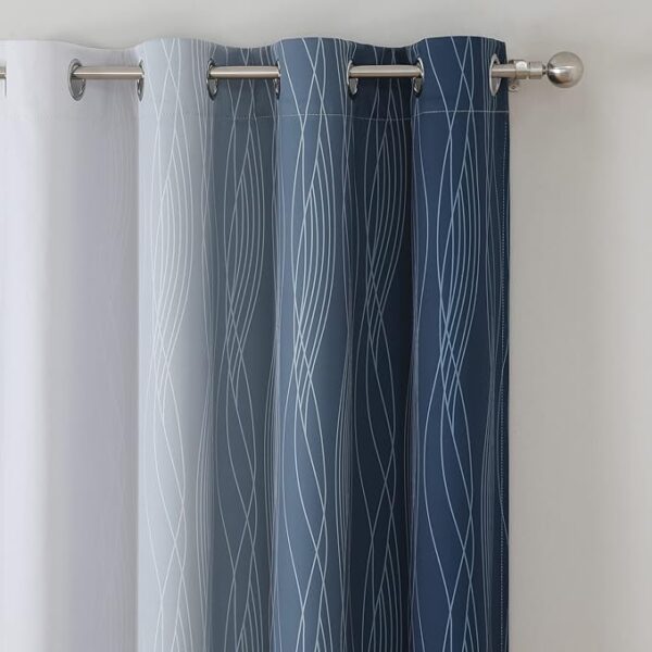 Estelar Textiler Navy Blue and Greyish White Blackout Curtains for Bedroom - Image 3