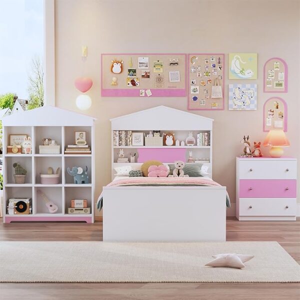 Polibi 3Pcs Bedroom Set with Bookshelf and Nightstand - Image 2