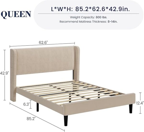 IDEALHOUSE Queen Upholstered Bed Frame with Wingback Headboard - Image 2