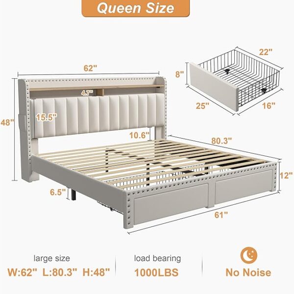 EnHomee Queen Bed Frame with Headboard and Storage - Image 2