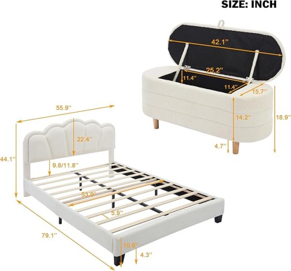 Full Size Upholstered Platform Bed with LED Light and Storage Ottoman - Image 3