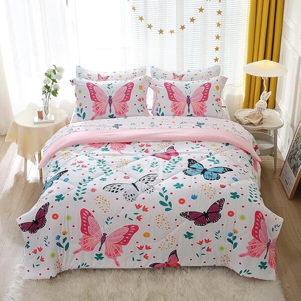 Girls Butterfly Comforter Set Twin Size Black 7 Piece