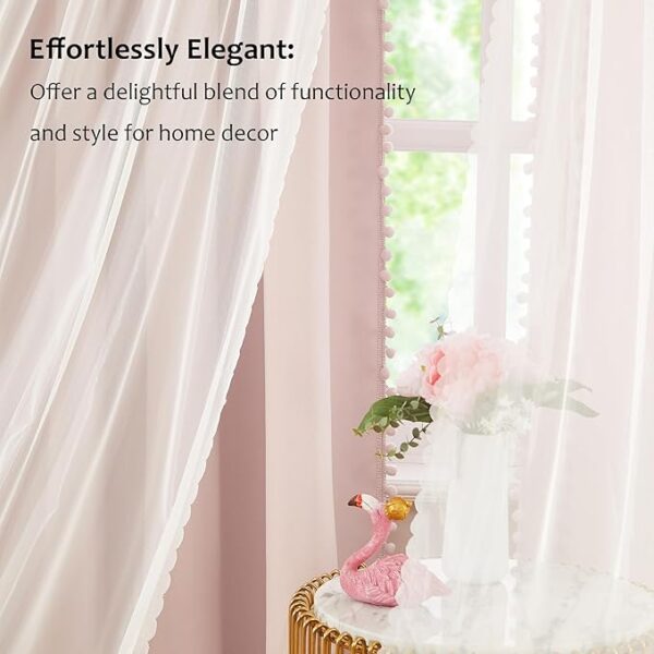 Pink Blackout Curtains with Sheer Overlay for Bedroom - Image 4