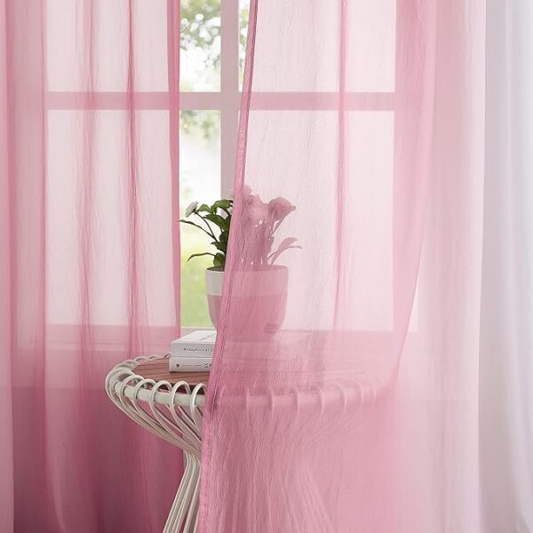 Pink Ombre Chiffon Sheer Curtains 84 Inch Long for Living Room Bedroom Decor - Image 3