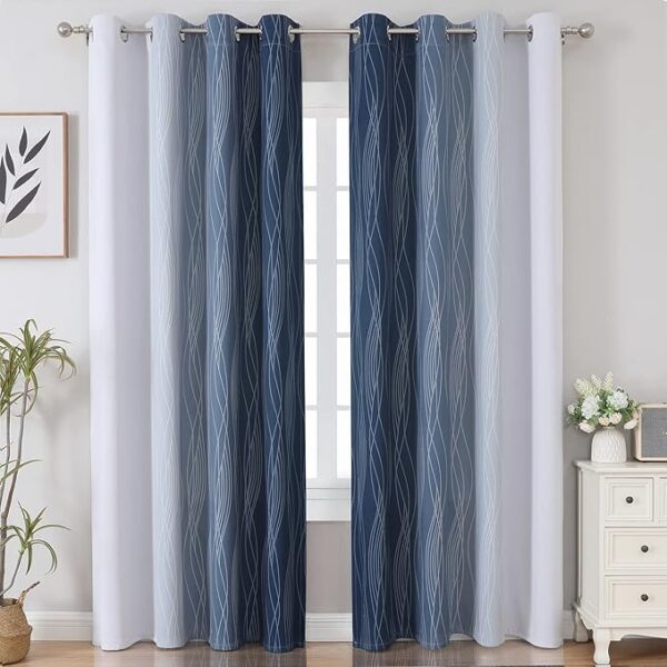 Estelar Textiler Navy Blue and Greyish White Blackout Curtains for Bedroom - Image 2