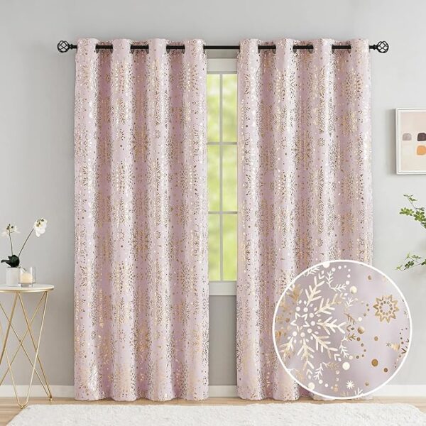 Gold Pink Blackout Curtain Panels for Bedroom