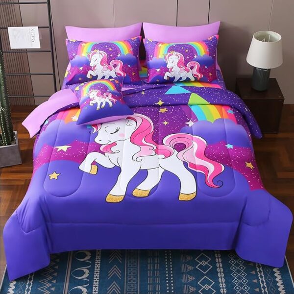 JQinHome Unicorn Twin Bedding Sets for Girls Kids
