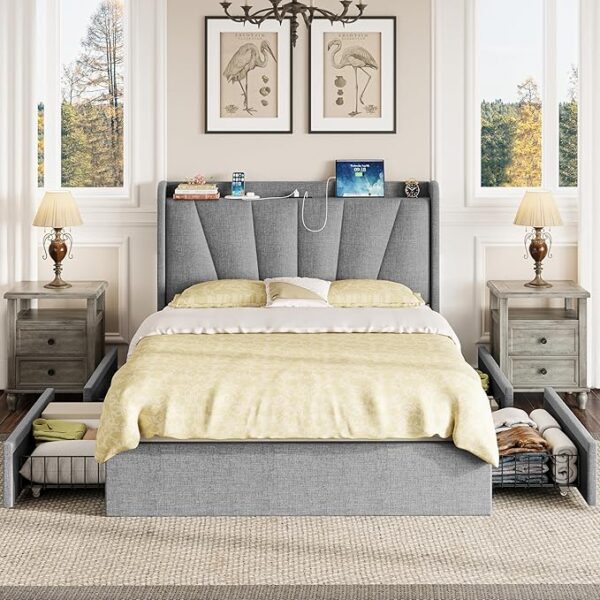 LIKIMIO Full Size Bed Frame with Storage Drawers