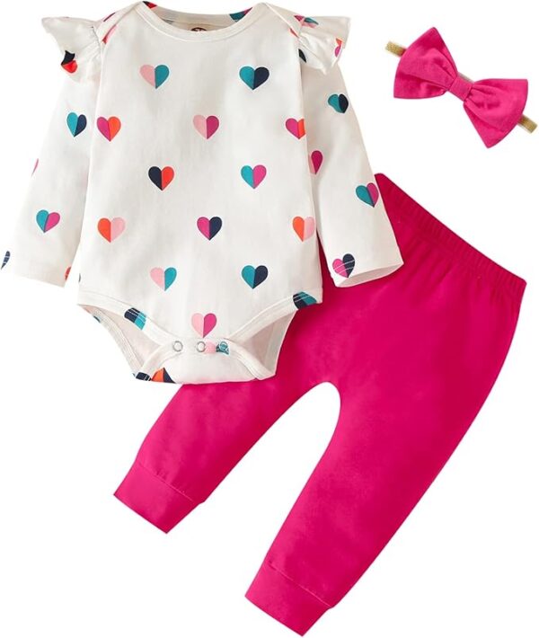 Fullfamous Baby Girl's 3pc Frill Long Sleeve Romper and Pant Set