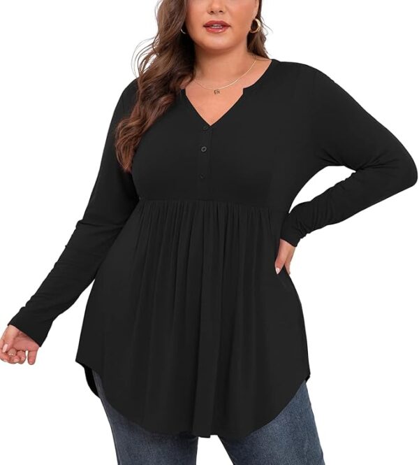SHIJIALI Women's Plus Size Henley Shirts V Neck Button Tunic Tops - Image 2