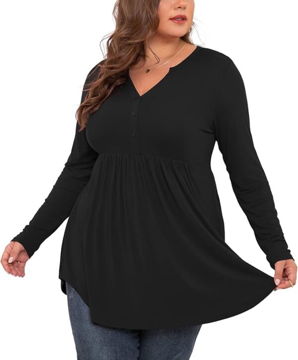 SHIJIALI Women's Plus Size Henley Shirts V Neck Button Tunic Tops - Image 3