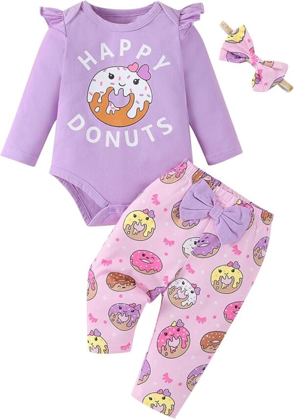 Fullfamous Baby Girl's 3pc Frill Long Sleeve Romper and Pant Set - Image 3