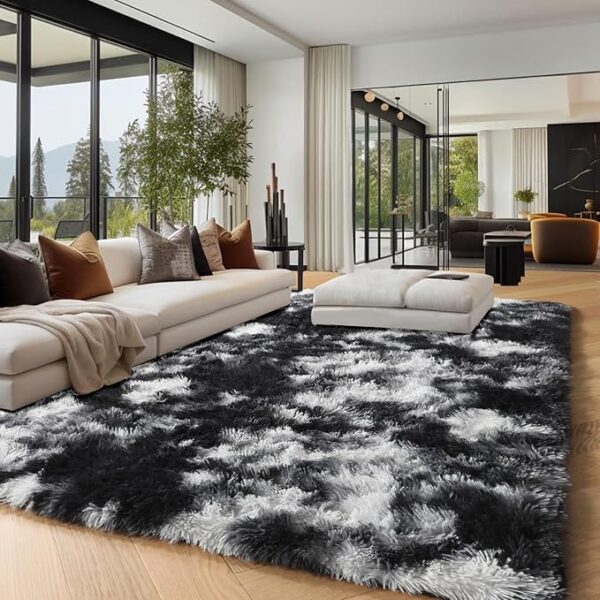 PAGISOFE Light Grey Shaggy Abstract Area Rug - Image 3