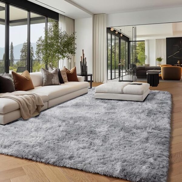 PAGISOFE Light Grey Shaggy Abstract Area Rug - Image 4