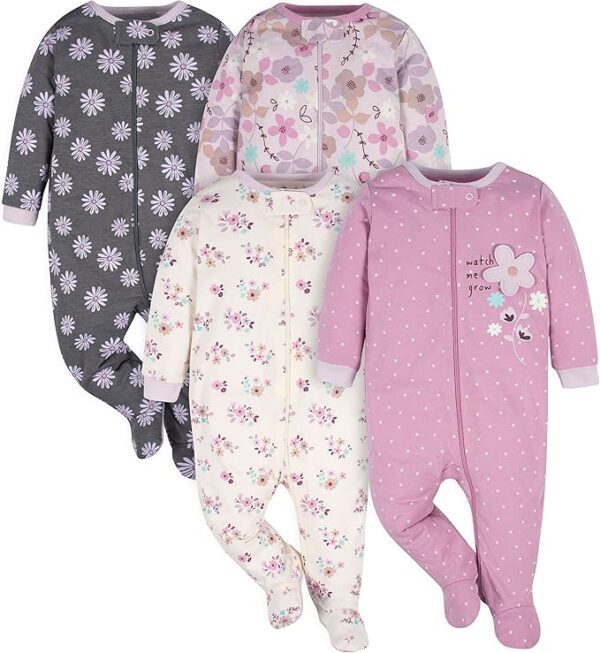 Gerber Baby Girls' 4 Pack Sleep 'N Play Footie