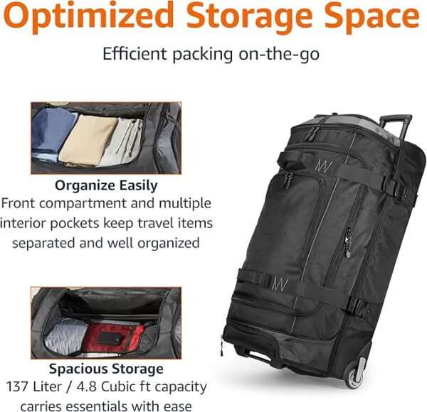 Amazon Basics Rolling Duffel Bag with Wheels, Ripstop Luggage for Traveling - Image 3