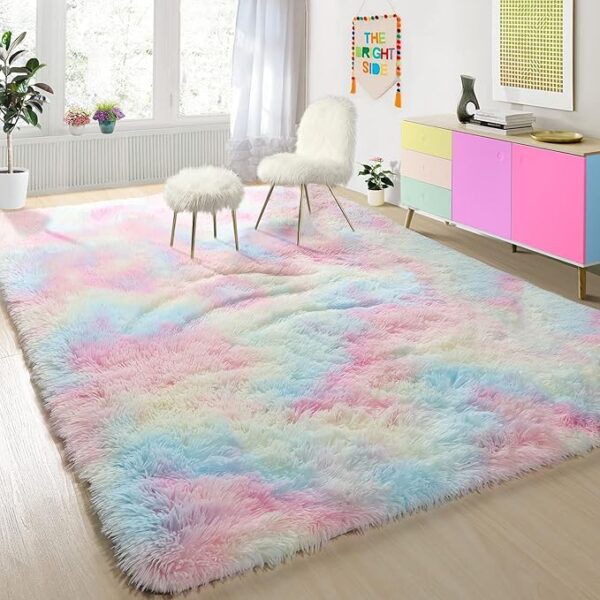 PAGISOFE Light Grey Shaggy Abstract Area Rug - Image 2