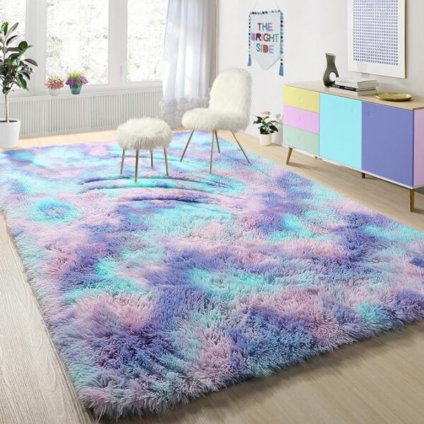 PAGISOFE Light Grey Shaggy Abstract Area Rug
