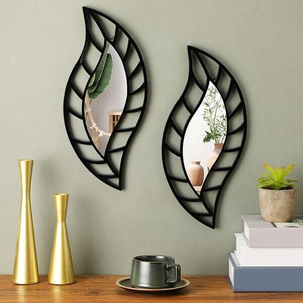Roowest 2 Pcs Decorative Mirror Wall Decor Leaf Teardrop Mirror Wall