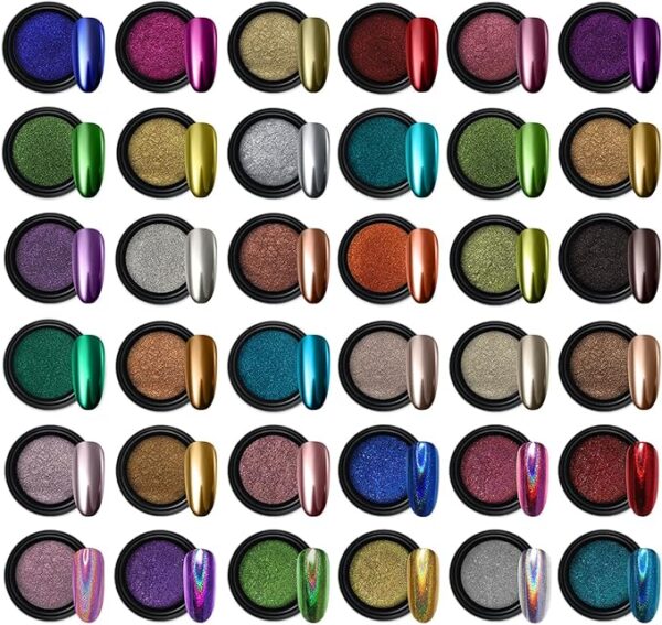 Artdone 16 Jars Chrome Nail Powder Art Glitter Decoration Metallic Mirror Effect - Image 3