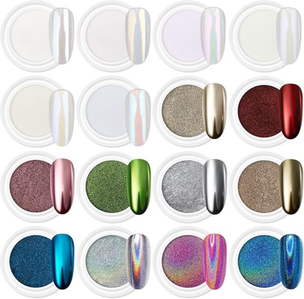 Artdone 16 Jars Chrome Nail Powder Art Glitter Decoration Metallic Mirror Effect - Image 2